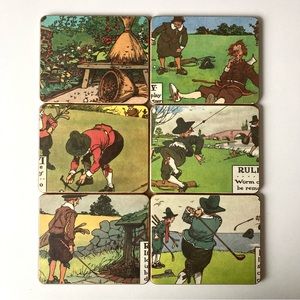 Set of 6 Vintage Lady Clare Humorous Golf Golfing Coasters Made In England W/Box